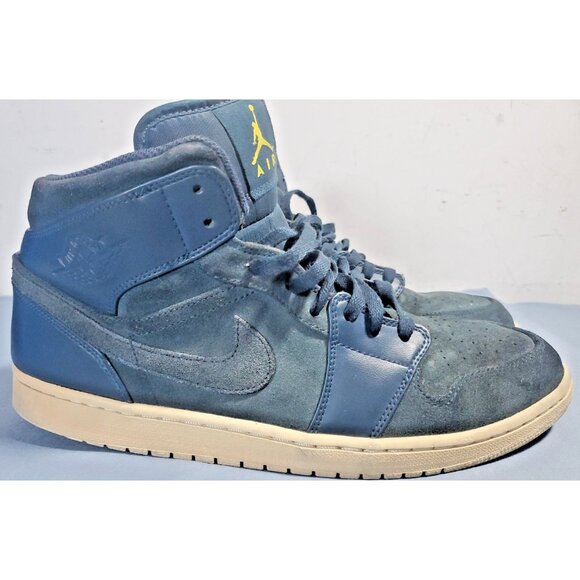 Nike Air Jordan 1 Retro Mid Armory Navy/Electrolime Jumpman 554724-421 Mens 13 - Picture 1 of 16